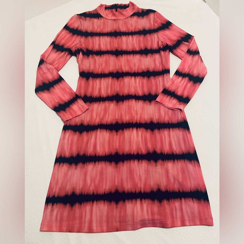 Alice + Olivia Pink and Black Tie-Dye Stripe Long Sleeve Dress